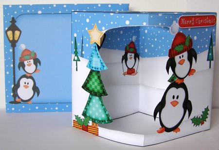 3D Penguins Christmas Open View Card Kit by Margaret McCartney