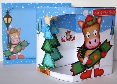 3D Gigi Horse's Present Christmas Open View Card Kit by Margaret McCartney