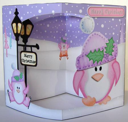 3D Penguins Christmas Open View Card Kit by Margaret McCartney