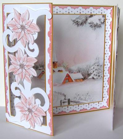 Pink Snow Church Fancy Swirl Gatefold Card & E Kit by Margaret McCartney