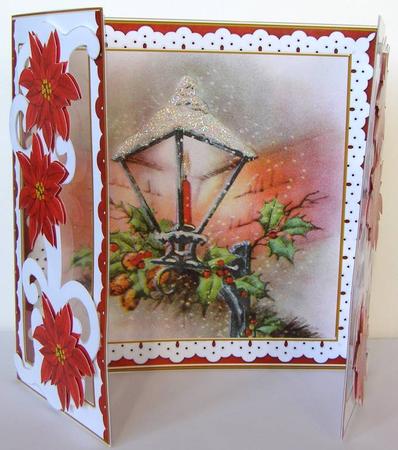 Christmas Lantern Red Fancy Swirl Gatefold Card & E Kit by Margaret McCartney