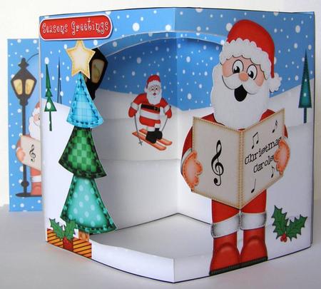 3D Carol Singing Santa Christmas Open View Card Kit by Margaret McCartney