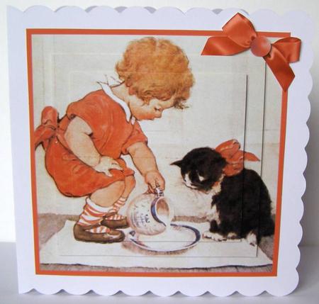 Cute Little Girl & Kitten Pyramage by Margaret McCartney