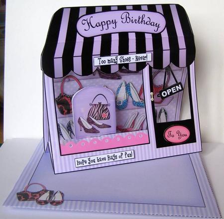 3D Shoes & Bags Window Pop Up Card Decoupage N Envelope by Margaret McCartney