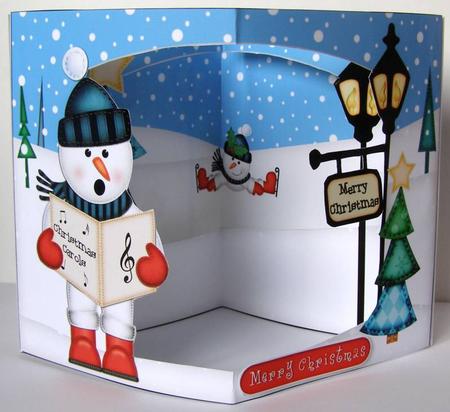 3D Carol Singing Snowman Christmas Open View Card Kit by Margaret McCartney