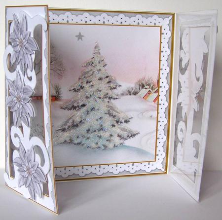 Silver Snow Tree Fancy Swirl Gatefold Card & E Kit by Margaret McCartney