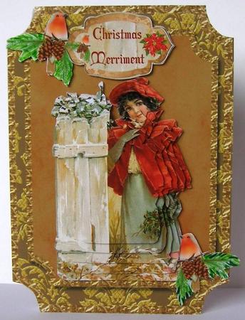 Christmas Merriment Vintage Chritmas Pyramage Shaped Card by Margaret McCartney