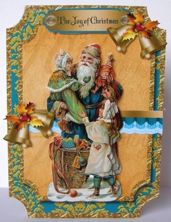 The Joy of Christmas Vintage Christmas Pyramage Shaped Card by Margaret McCartney