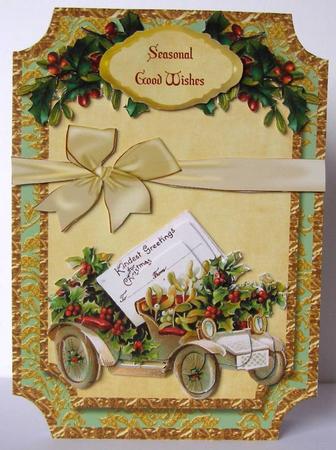 Across the Miles Vintage Christmas Pyramage Shaped Card by Margaret McCartney