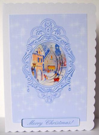 Vintage Winter Scene Swag Frame Christmas Pyramage Card by Margaret McCartney