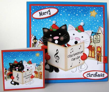 3D Carol Singing Cats Animated Merry Carollers Card Kit by Margaret McCartney