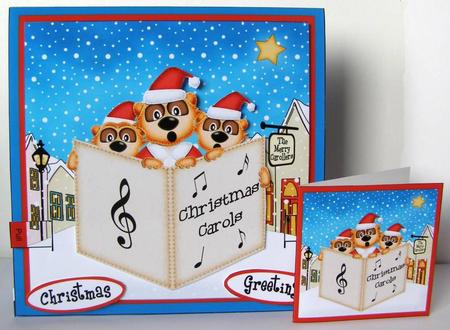 3D Singing Meerkats Animated Merry Carollers Card Kit by Margaret McCartney