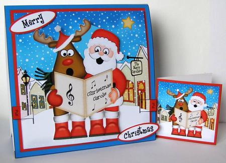 3D Santa & Rudolph Animated Merry Carollers Card Kit by Margaret McCartney
