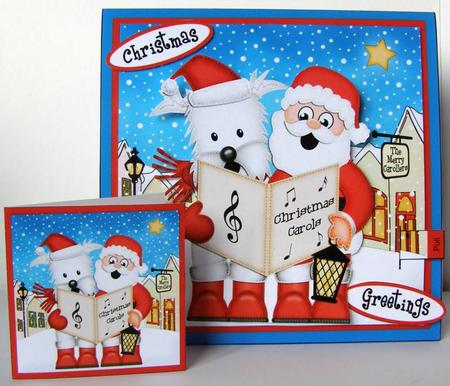 3D Santa & Westie Dog Animated Merry Carollers Card Kit by Margaret McCartney