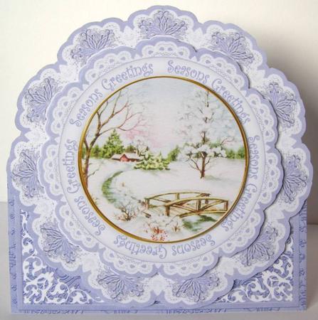 Snowscene Blue Seasons Greetings Picture Doily C & E Kit by Margaret McCartney