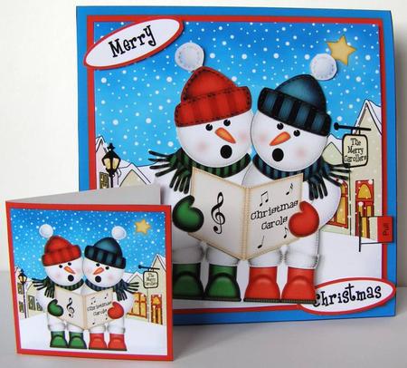 3D Carol Singing Snowmen Animated Merry Carollers Card Kit by Margaret McCartney