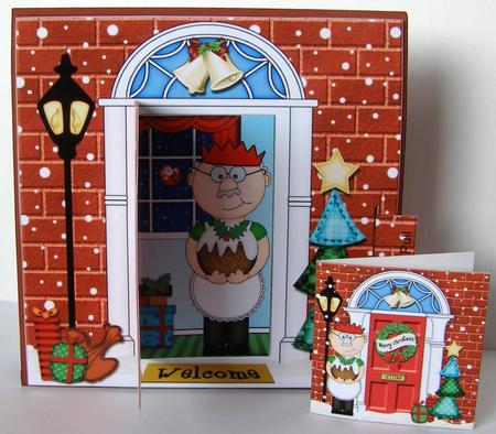 3D Xmas Bert's Pudding Animated Moveable Open Door Card Kit by Margaret McCartney