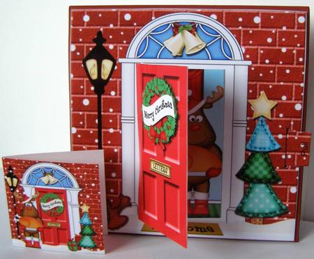 3D Xmas Rudolph's Turkey Animated Moveable Open Door Card by Margaret McCartney