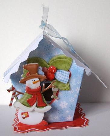 Bird House Gift Box or Tree Ornament- Snowman's House by Margaret McCartney