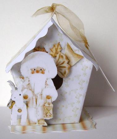Bird House Gift Box or Tree Ornament- Deer Santa by Margaret McCartney