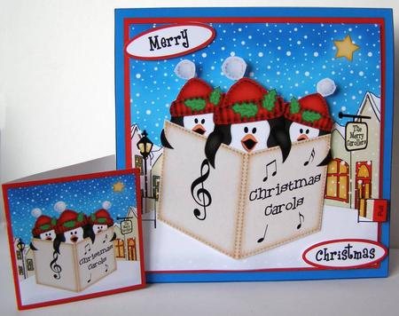 3D Xmas Penguins Animated Merry Carollers Card Kit by Margaret McCartney