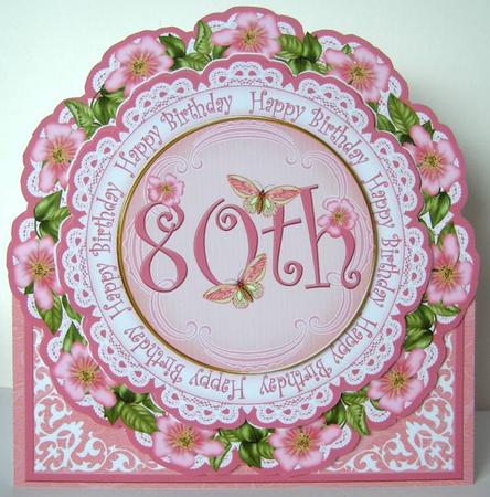 Pink Blossom Happy 80th Birthday 3D Picture Doily C & E Kit by Margaret McCartney