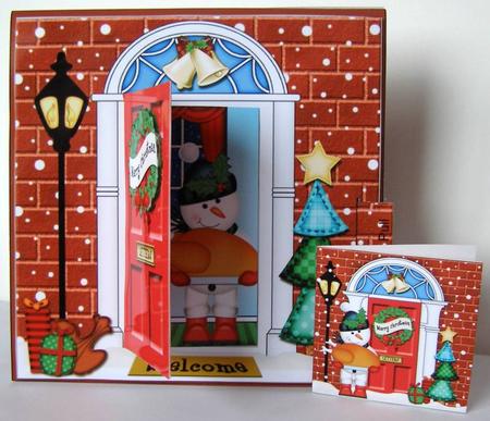 3D Xmas Snowman's Turkey Animated Moveable Open Door Card by Margaret McCartney