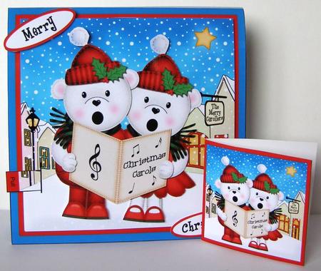 3D Xmas Teddies Animated Merry Carollers Card Kit by Margaret McCartney