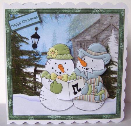 Snowman Gets Ready to Sing Card with Decoupage by Margaret McCartney