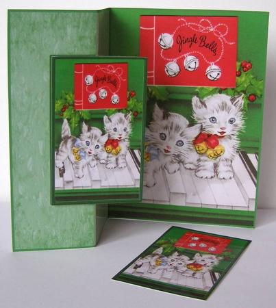 Cats Play Jingle Bells No Hole Fold Back Card by Margaret McCartney