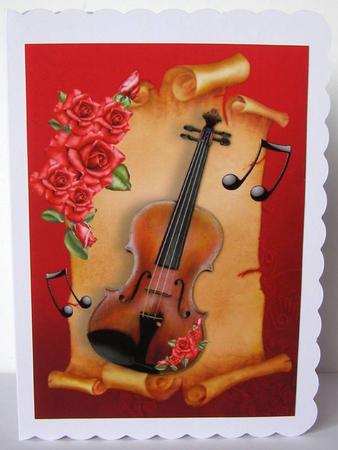 Beautiful Violin with Red Rose's A4 by Margaret McCartney