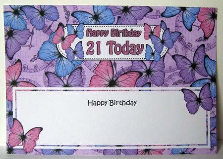 Birthday 21 Today Butterflies Matching Large Dl Insert by Margaret McCartney