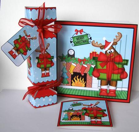 3D Rudolph Fireplace Xmas Pyramage Gift Set & Cracker by Margaret McCartney