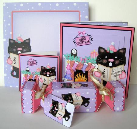 3D Black Cat Fireplace Xmas Pyramage Gift Set & Cracker by Margaret McCartney