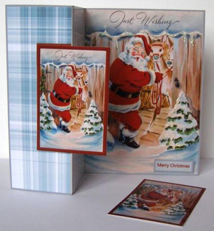 Santa and His Reindeer No Hole Fold Back Card by Margaret McCartney