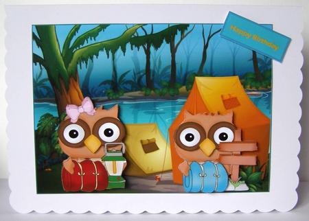 Owl Camping Weekend Card with Decoupage by Margaret McCartney