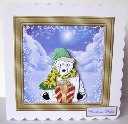 Polar Bear with His Gift, Card Front and Decoupage by Margaret McCartney