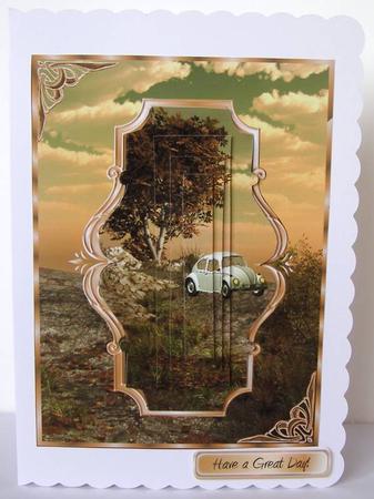 Vintage Beetle Drive Pyramid Card Front by Margaret McCartney