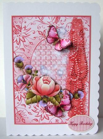 Pink Floral Passion in a Diamond and Swirl Frame by Margaret McCartney