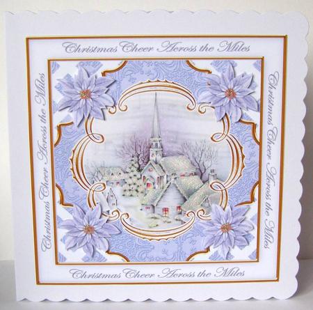 Blue Church Across the Miles Lattice Corner 8in Topper by Margaret McCartney