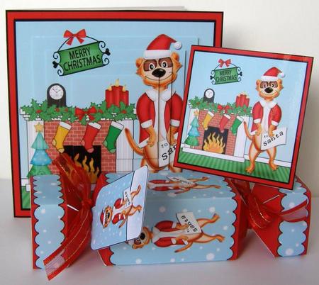 3D Meerkat Fireplace Xmas Pyramage Gift Set & Cracker by Margaret McCartney