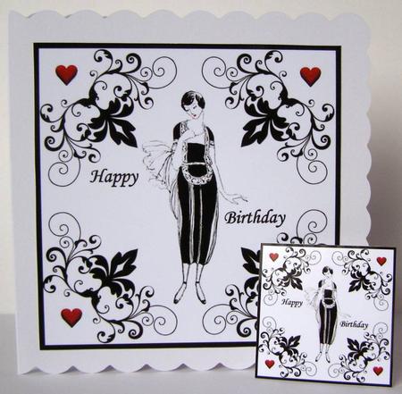 Art Deco Elegance 8x8 Black and White with a Touch of Red by Margaret McCartney
