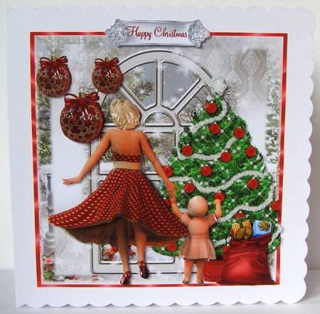 Christmas Morning Card Front with Decoupage by Margaret McCartney