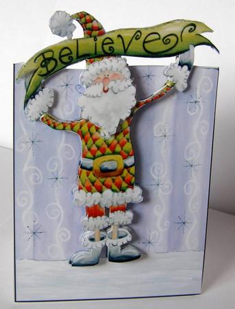 Harlequin Santa Over the Edge Card by Margaret McCartney