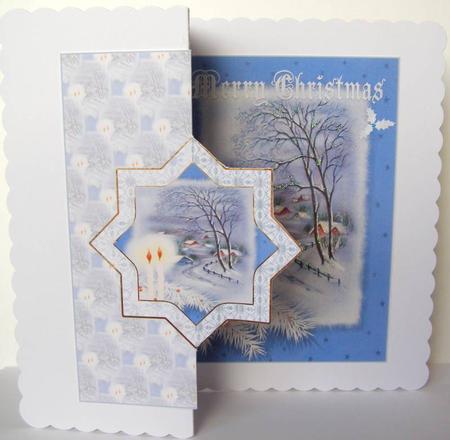 Christmas Candles and Holly Fold Back Card by Margaret McCartney