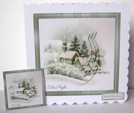 Vintage Christmas Hamlet Card with Shaped Pyramid Layers by Margaret McCartney