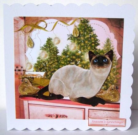 Siamese Cat & Christmas Birds Topper & Decoupage by Margaret McCartney