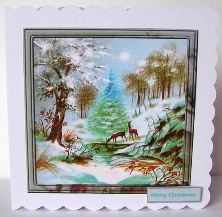 Reindeer Water Hole Card with Shaped Layers by Margaret McCartney