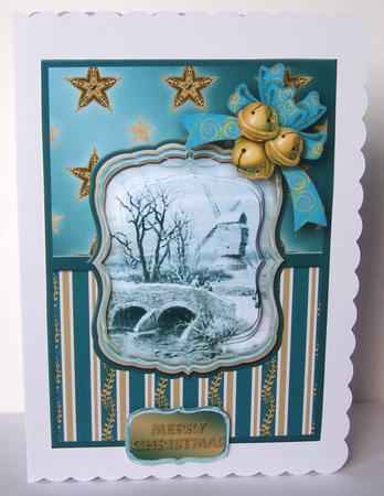 Bridge and Windmill Christmas Card Front by Margaret McCartney