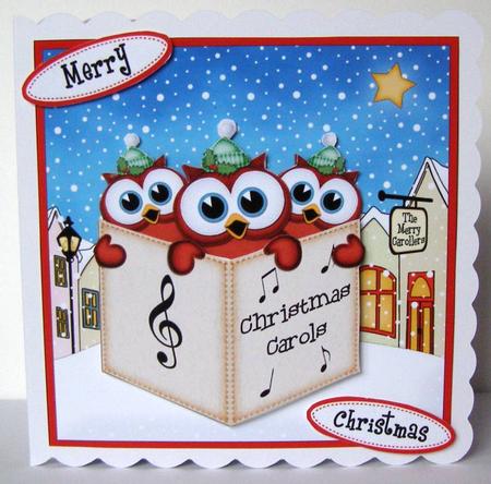 Carol Singing Owls Merry Carollers 3D Decoupage by Margaret McCartney